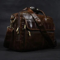Maleta de couro genuíno para homens, vintage, cavalo louco, trabalho, negócios, ombro, bolsa de mensageiro, bolsa masculina, M088, 15 "bolsa para laptop