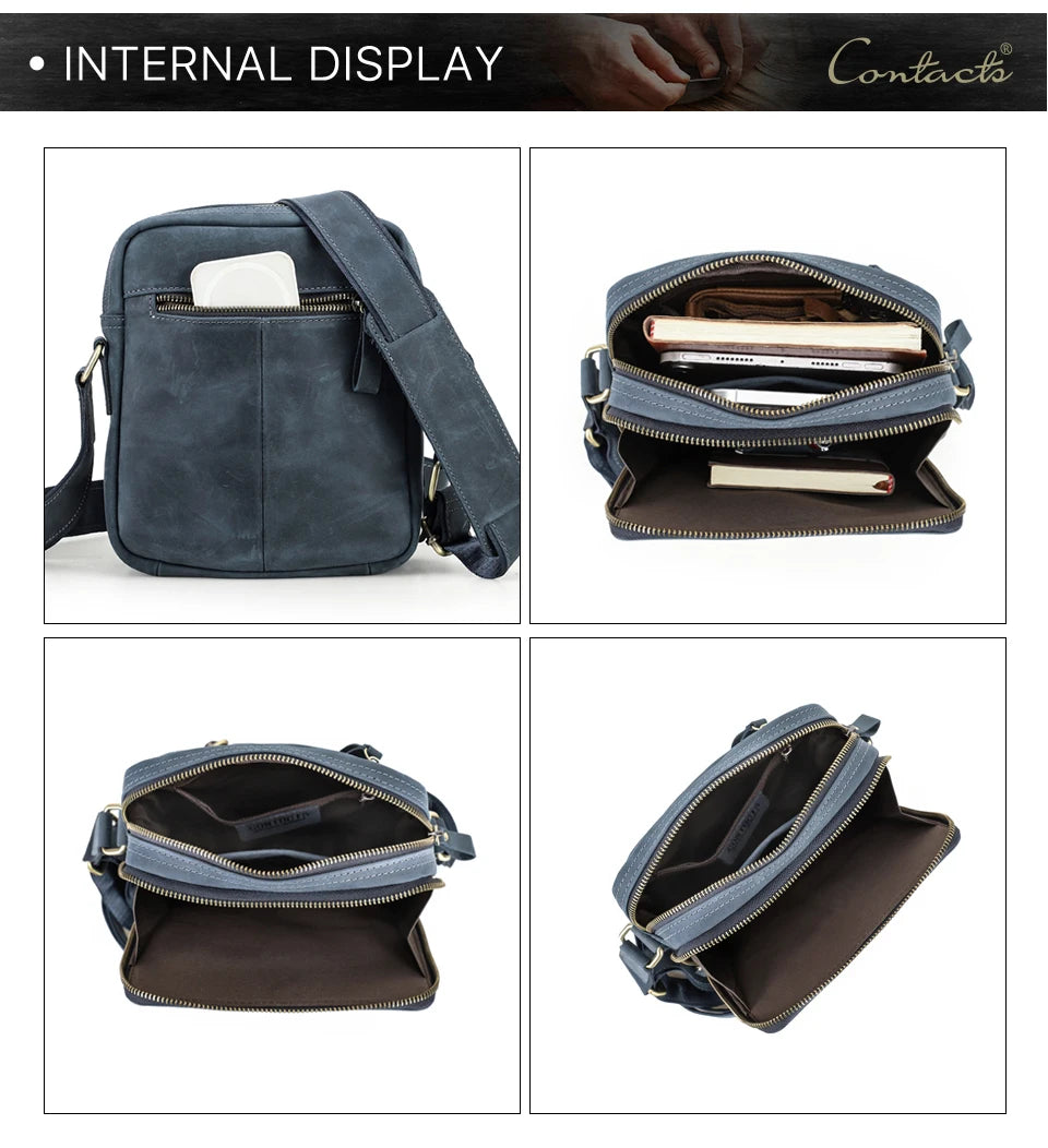Contact's bolsa mensageiro masculina de couro genuíno, bolsa de ombro vintage para ipad mini de 7.9 polegadas, bolsa crossbody masculina de alta qualidade