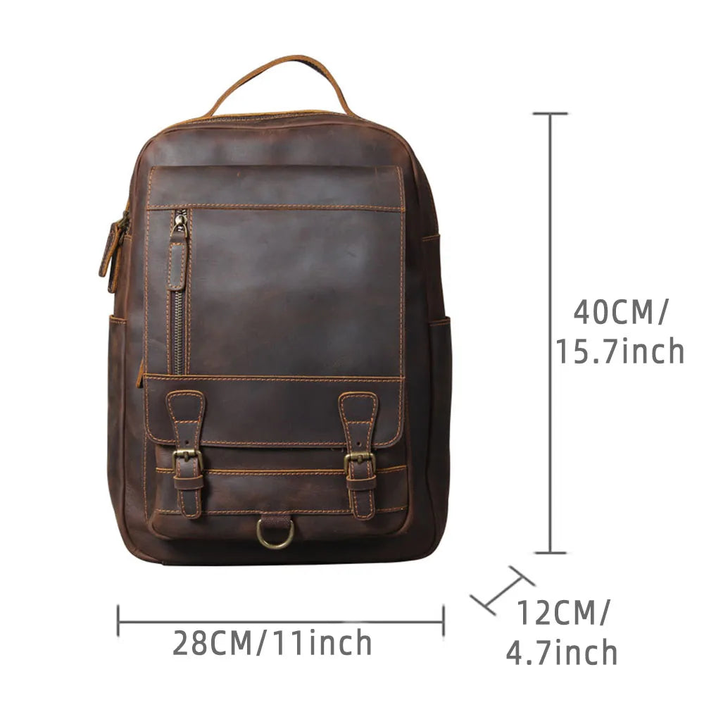 Mochila Vintage de Couro Genuíno S.WORKER, Bolsa para Laptop, Couro Crazy-horse, Mochila Escolar, Bolsa de Viagem para Fim de Semana