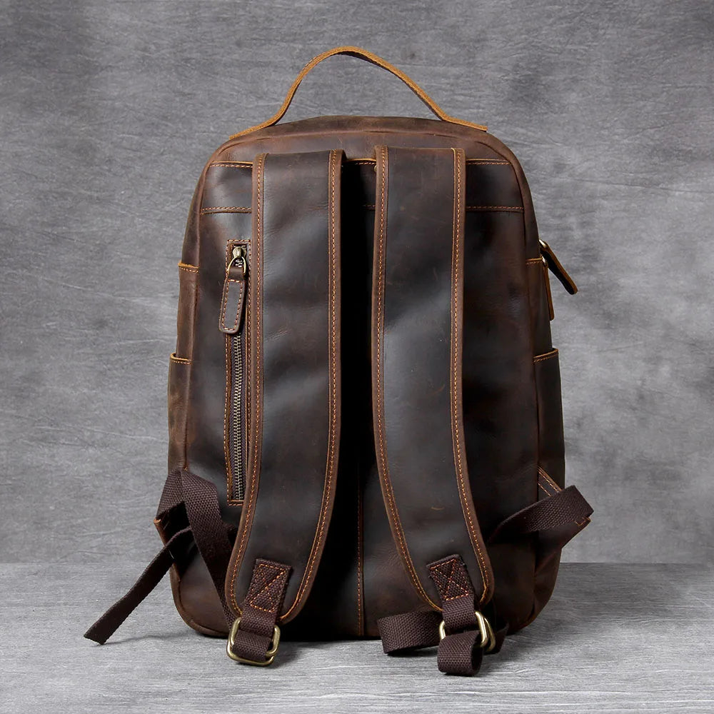 Mochila Vintage de Couro Genuíno S.WORKER, Bolsa para Laptop, Couro Crazy-horse, Mochila Escolar, Bolsa de Viagem para Fim de Semana