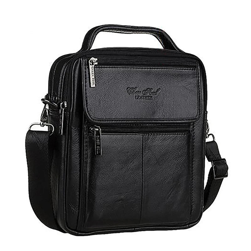 Bolsa Transversal Masculina de Couro Genuíno para Negócios, Pasta Casual de Couro Bovino, Bolsa de Mão Masculina com Alça Superior
