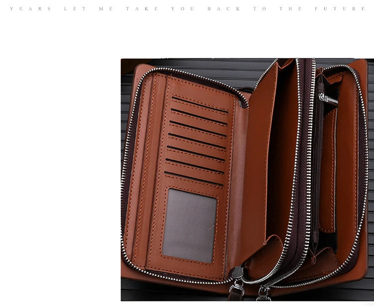 Kangaroo marca masculina bolsa de embreagem moda couro longo bolsa duplo zíper carteira negócios preto marrom masculino casual acessível saco