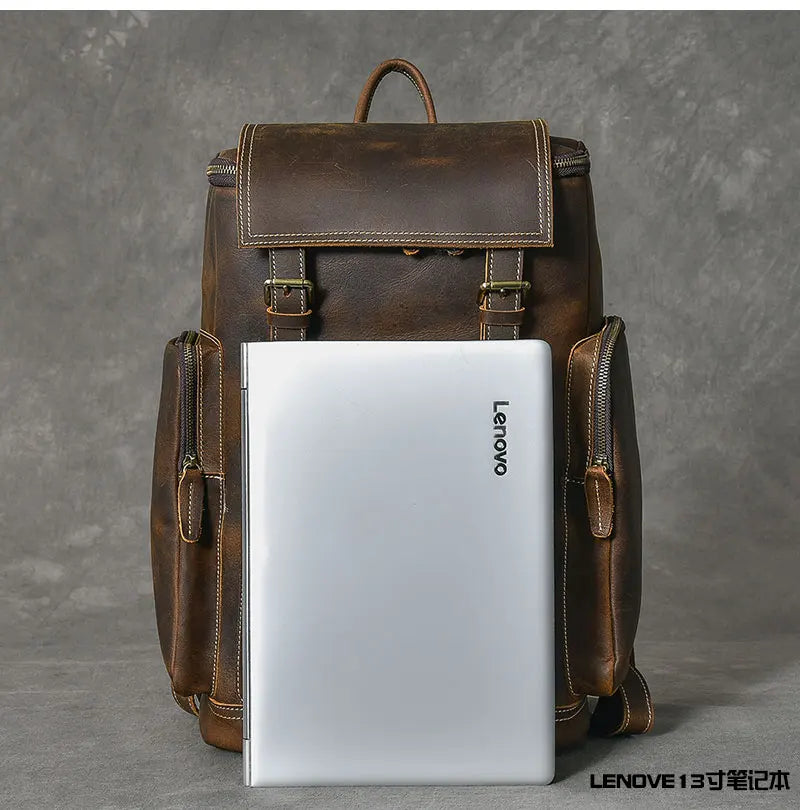 Vintage cavalo louco mochila de couro genuíno dos homens bagpack escalada mochila masculino grande caminhadas mochila m814