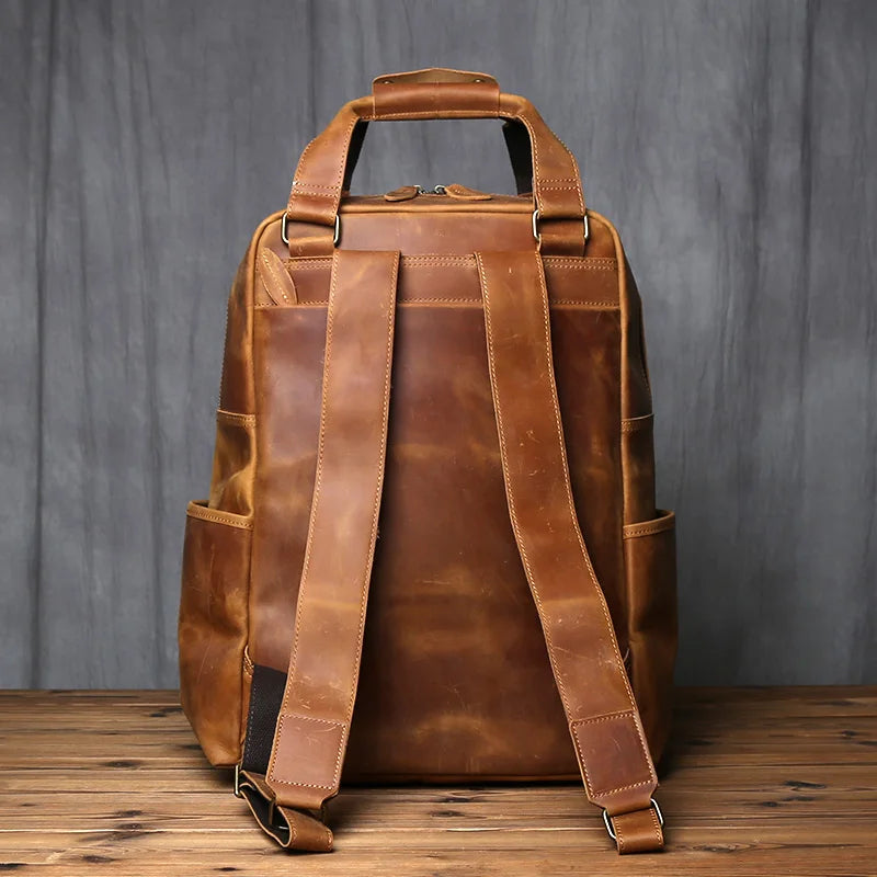 NZPJ-Mochila masculina retrô de couro de camada superior, grande capacidade, bolsa para computador, Crazy Horse, lazer e viagem
