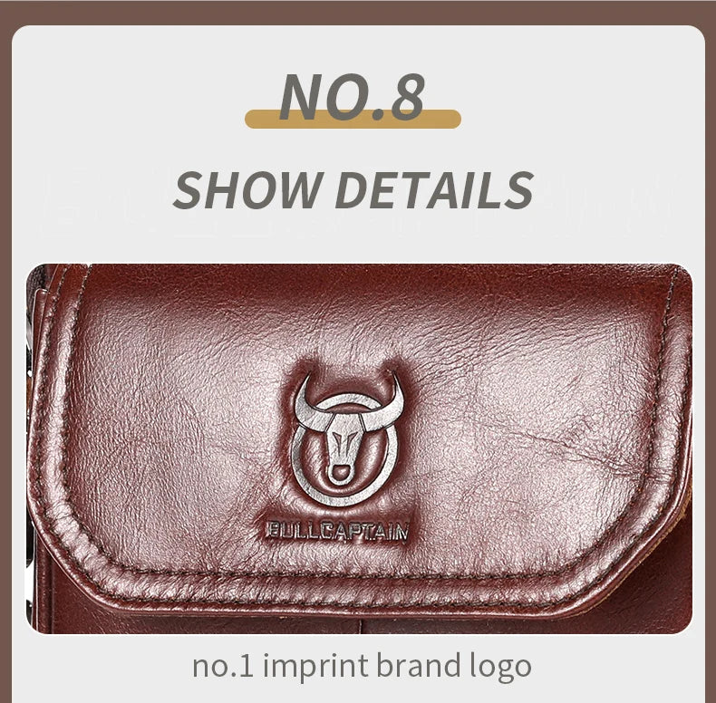 BULLCAPTAIN-Bolsa De Ombro De Couro Genuíno Para Homens, Bolsa Multifuncional Tablet, Bolsa Crossbody Casual, Couro De Vaca Retro, 7.9"