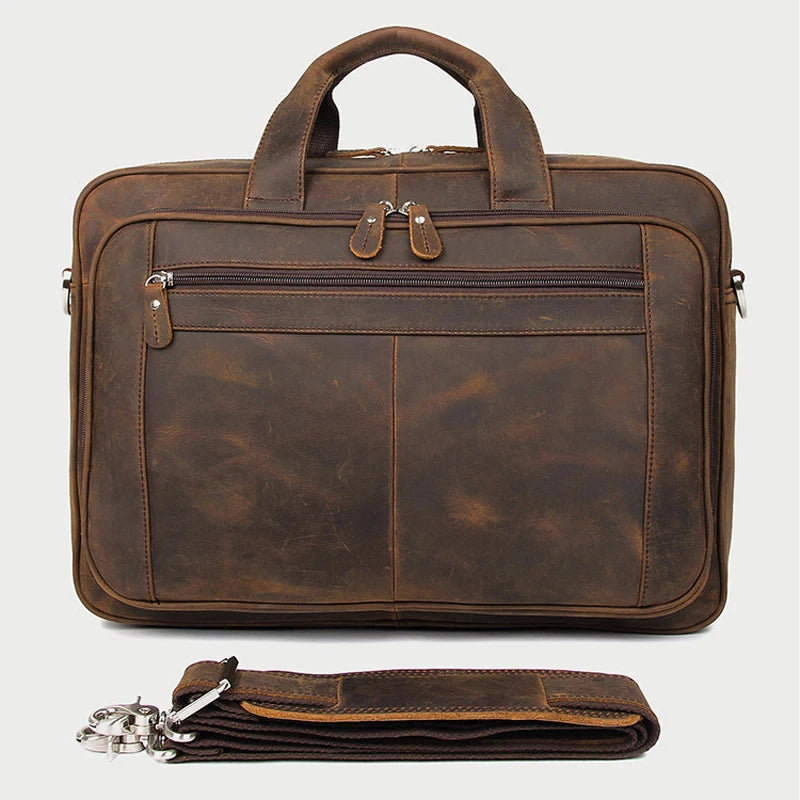 Pasta de couro genuíno de alta qualidade para homens, bolsa de negócios, couro crazy horse, grande, 17 polegadas, bolsa para laptop, porta-pasta masculina, estojo de escritório