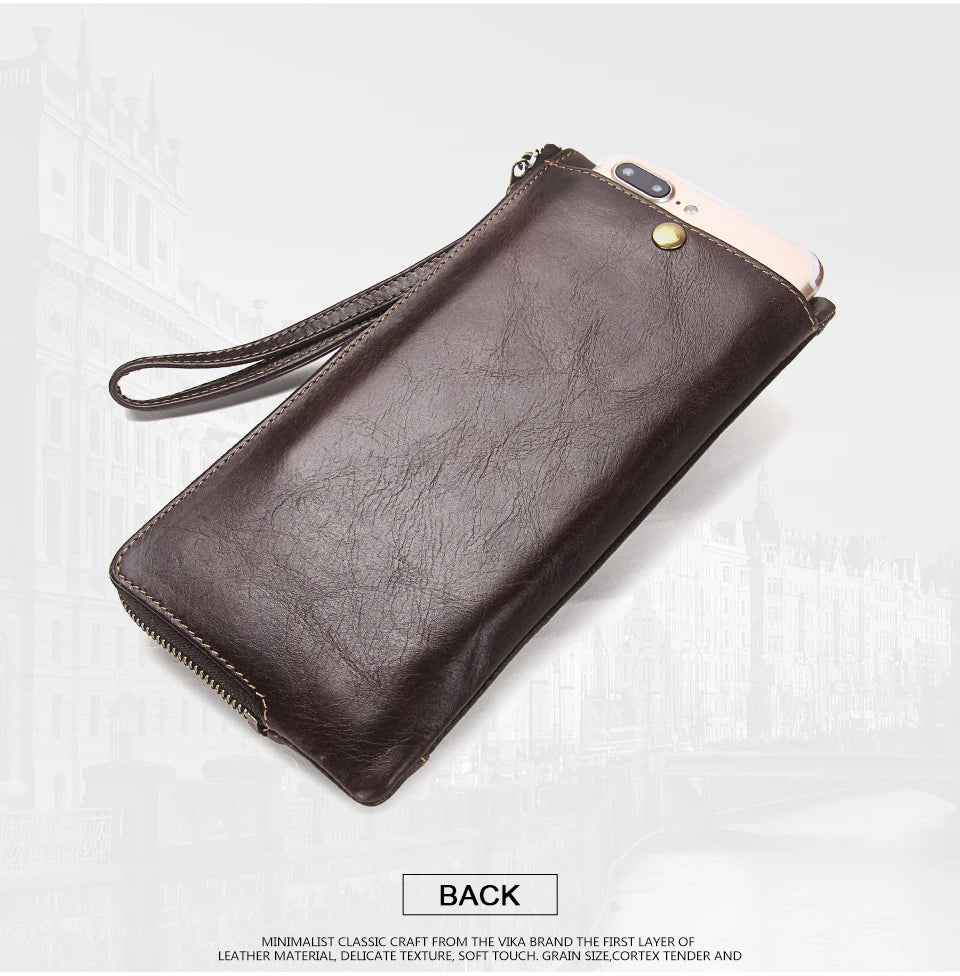 Carteira longa de couro genuíno da CONTACT'S para homens com zíper duplo carteira titular do cartão bolsa de moedas clipe de dinheiro bolsa feminina