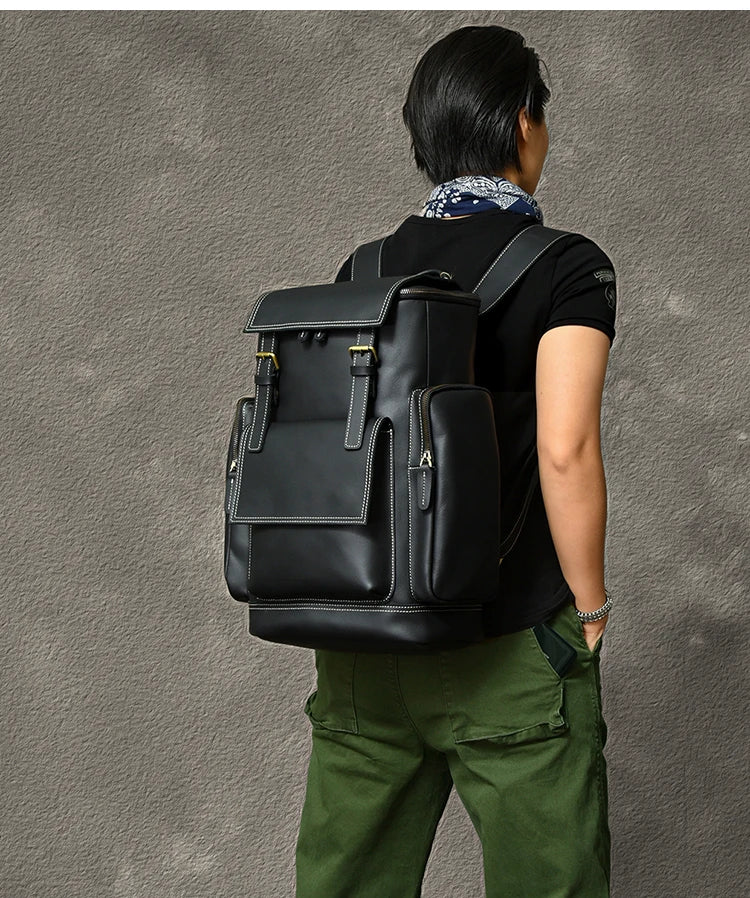 Vintage cavalo louco mochila de couro genuíno dos homens bagpack escalada mochila masculino grande caminhadas mochila m814