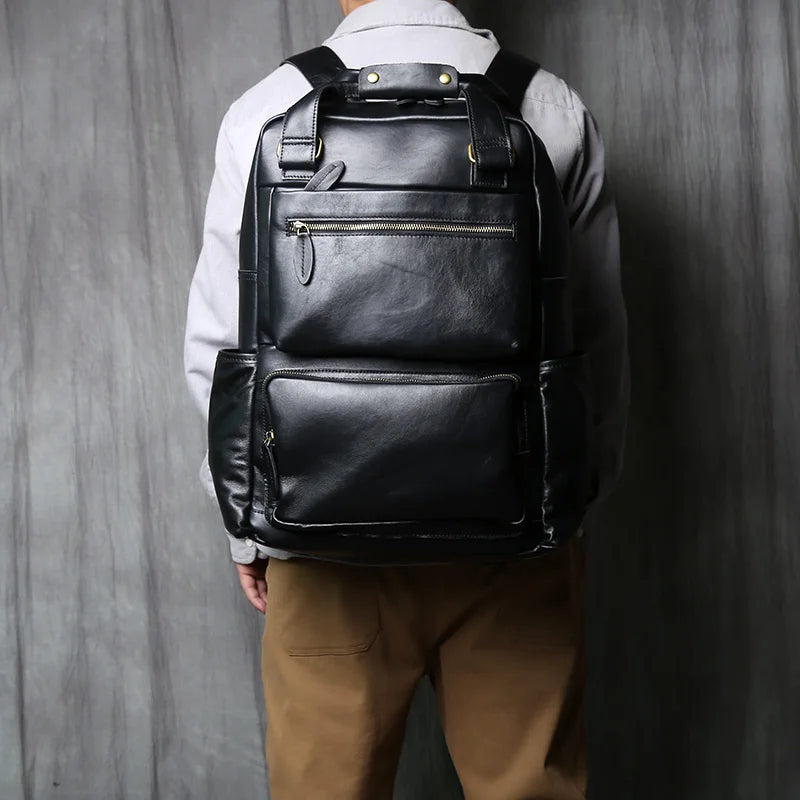 NZPJ-Mochila masculina retrô de couro de camada superior, grande capacidade, bolsa para computador, Crazy Horse, lazer e viagem
