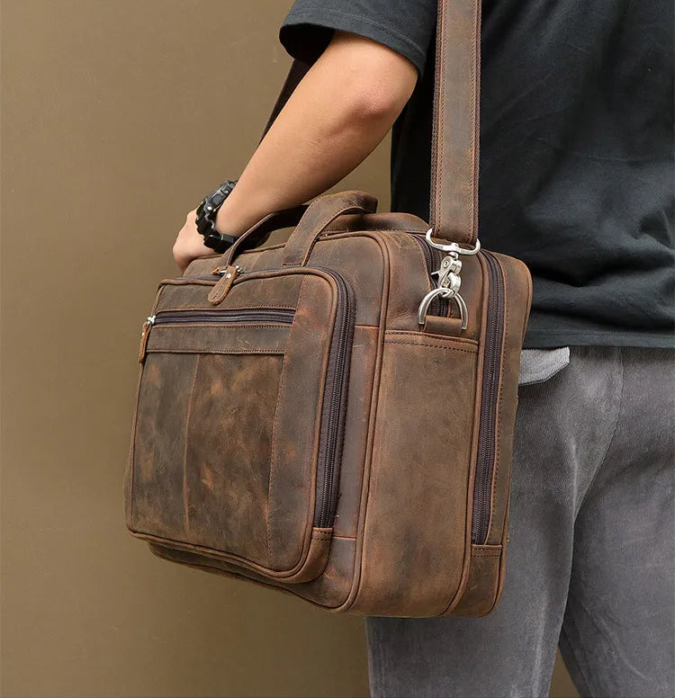 Pasta de couro genuíno de alta qualidade para homens, bolsa de negócios, couro crazy horse, grande, 17 polegadas, bolsa para laptop, porta-pasta masculina, estojo de escritório
