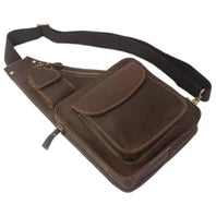 Bolsa de ombro masculina de lona militar vintage + couro genuíno, bolsa crossbody, bolsa mensageiro de lona para lazer