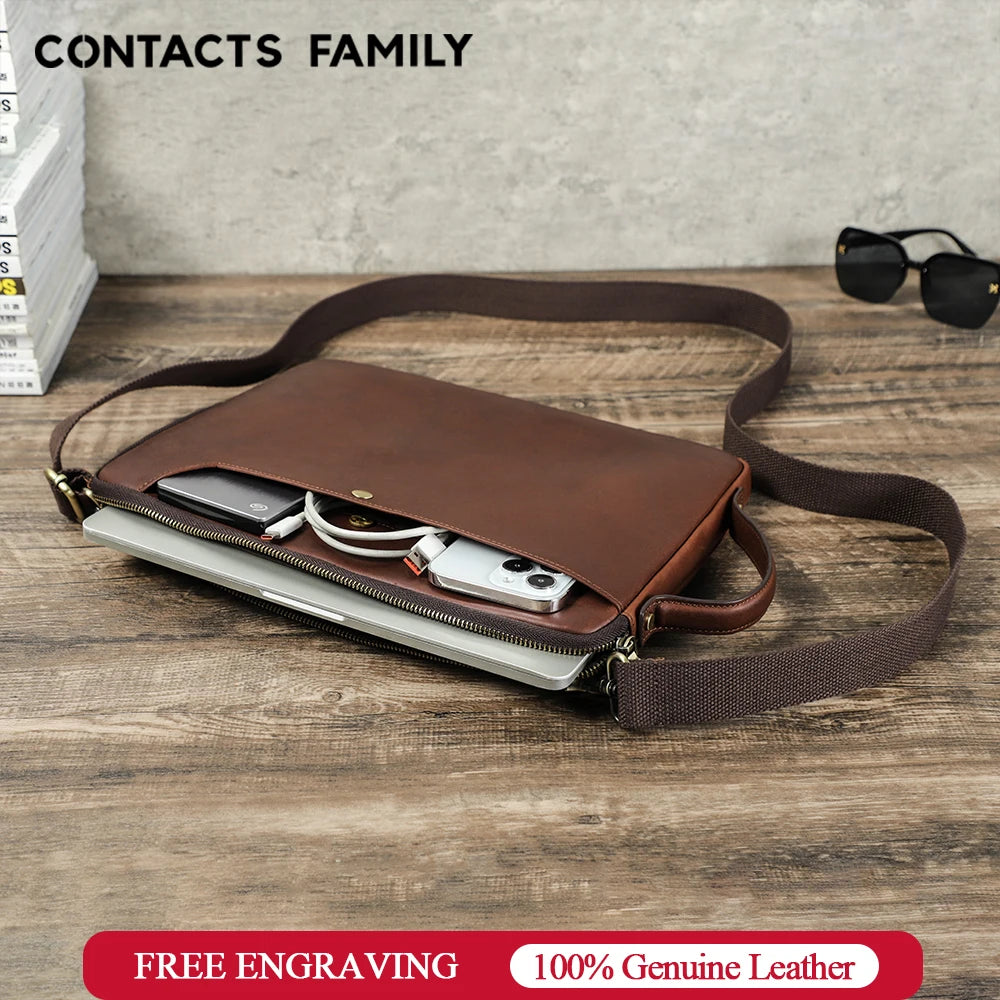 Bolsa de couro genuíno para laptop, bolsa para macbook pro air 14 13, bolsa crossbody, bolsa de negócios com alça de ombro