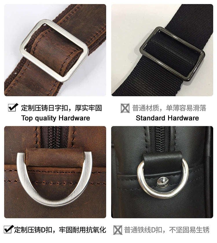 Pasta de couro genuíno de alta qualidade para homens, bolsa de negócios, couro crazy horse, grande, 17 polegadas, bolsa para laptop, porta-pasta masculina, estojo de escritório