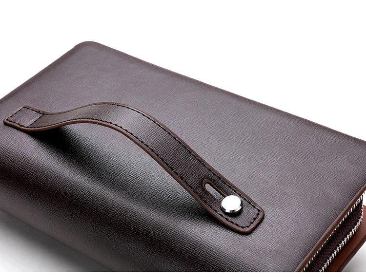 Kangaroo marca masculina bolsa de embreagem moda couro longo bolsa duplo zíper carteira negócios preto marrom masculino casual acessível saco