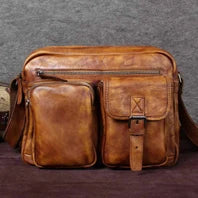 Bolsa de ombro masculina de lona militar vintage + couro genuíno, bolsa crossbody, bolsa mensageiro de lona para lazer