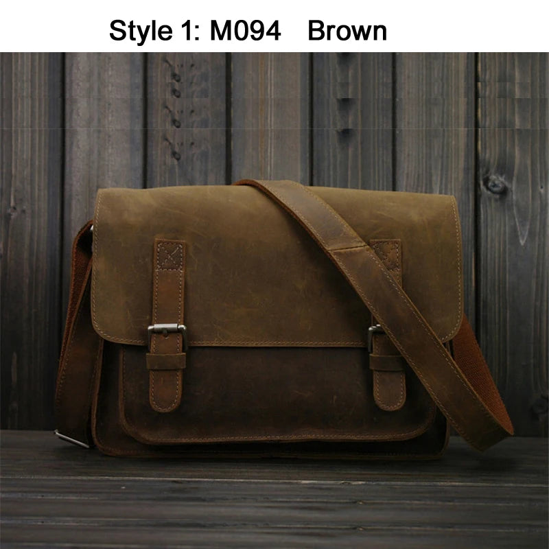 Bolsa de ombro vintage de couro louco cavalo, bolsa mensageiro cruzada masculina, bolsa de lazer genuína de couro, 2020