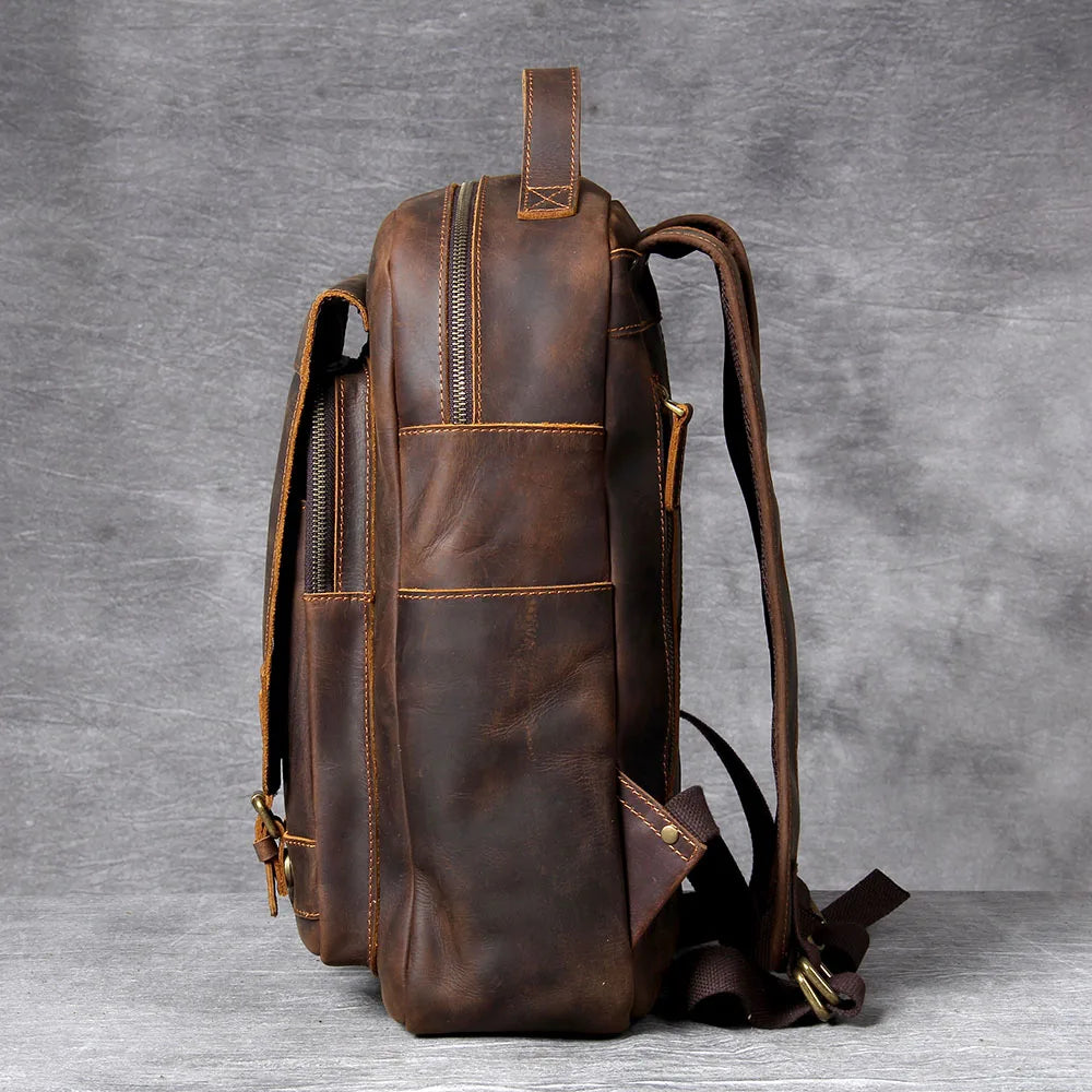 Mochila Vintage de Couro Genuíno S.WORKER, Bolsa para Laptop, Couro Crazy-horse, Mochila Escolar, Bolsa de Viagem para Fim de Semana