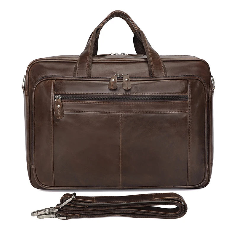 Pasta de couro genuíno de alta qualidade para homens, bolsa de negócios, couro crazy horse, grande, 17 polegadas, bolsa para laptop, porta-pasta masculina, estojo de escritório