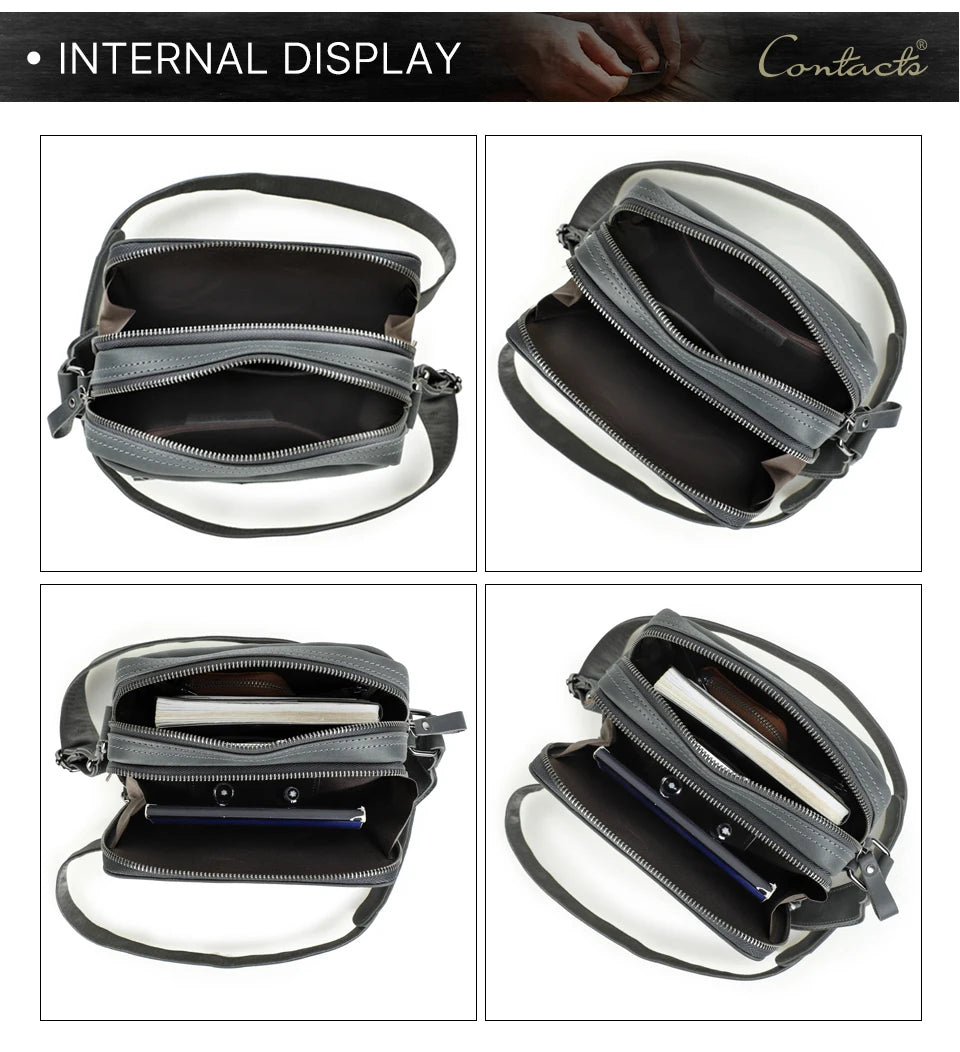 Contact's bolsa mensageiro masculina de couro genuíno, bolsa de ombro vintage para ipad mini de 7.9 polegadas, bolsa crossbody masculina de alta qualidade