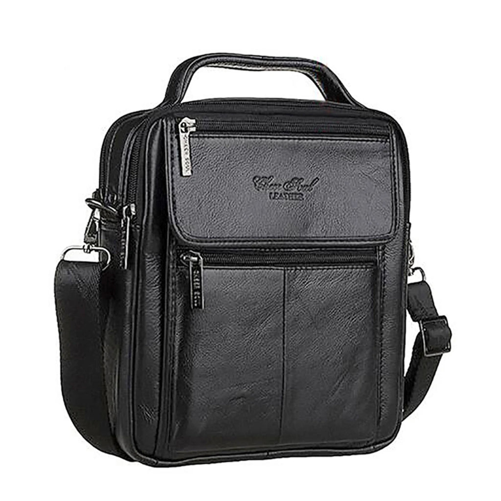 Bolsa Transversal Masculina de Couro Genuíno para Negócios, Pasta Casual de Couro Bovino, Bolsa de Mão Masculina com Alça Superior