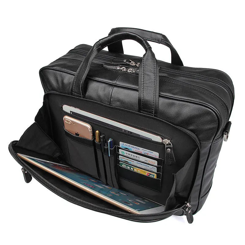 Pasta de couro genuíno de alta qualidade para homens, bolsa de negócios, couro crazy horse, grande, 17 polegadas, bolsa para laptop, porta-pasta masculina, estojo de escritório