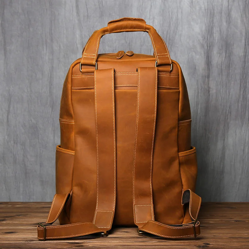 NZPJ-Mochila masculina retrô de couro de camada superior, grande capacidade, bolsa para computador, Crazy Horse, lazer e viagem