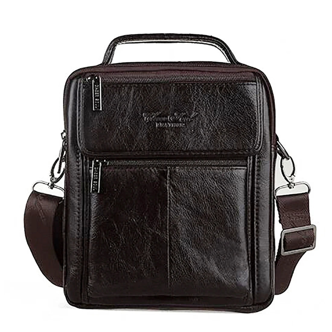 Bolsa Transversal Masculina de Couro Genuíno para Negócios, Pasta Casual de Couro Bovino, Bolsa de Mão Masculina com Alça Superior
