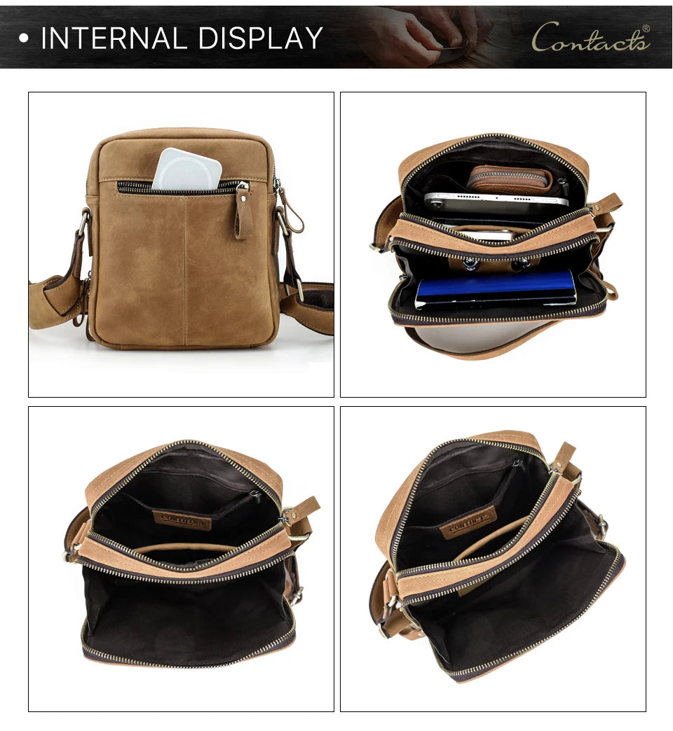 Contact's bolsa mensageiro masculina de couro genuíno, bolsa de ombro vintage para ipad mini de 7.9 polegadas, bolsa crossbody masculina de alta qualidade