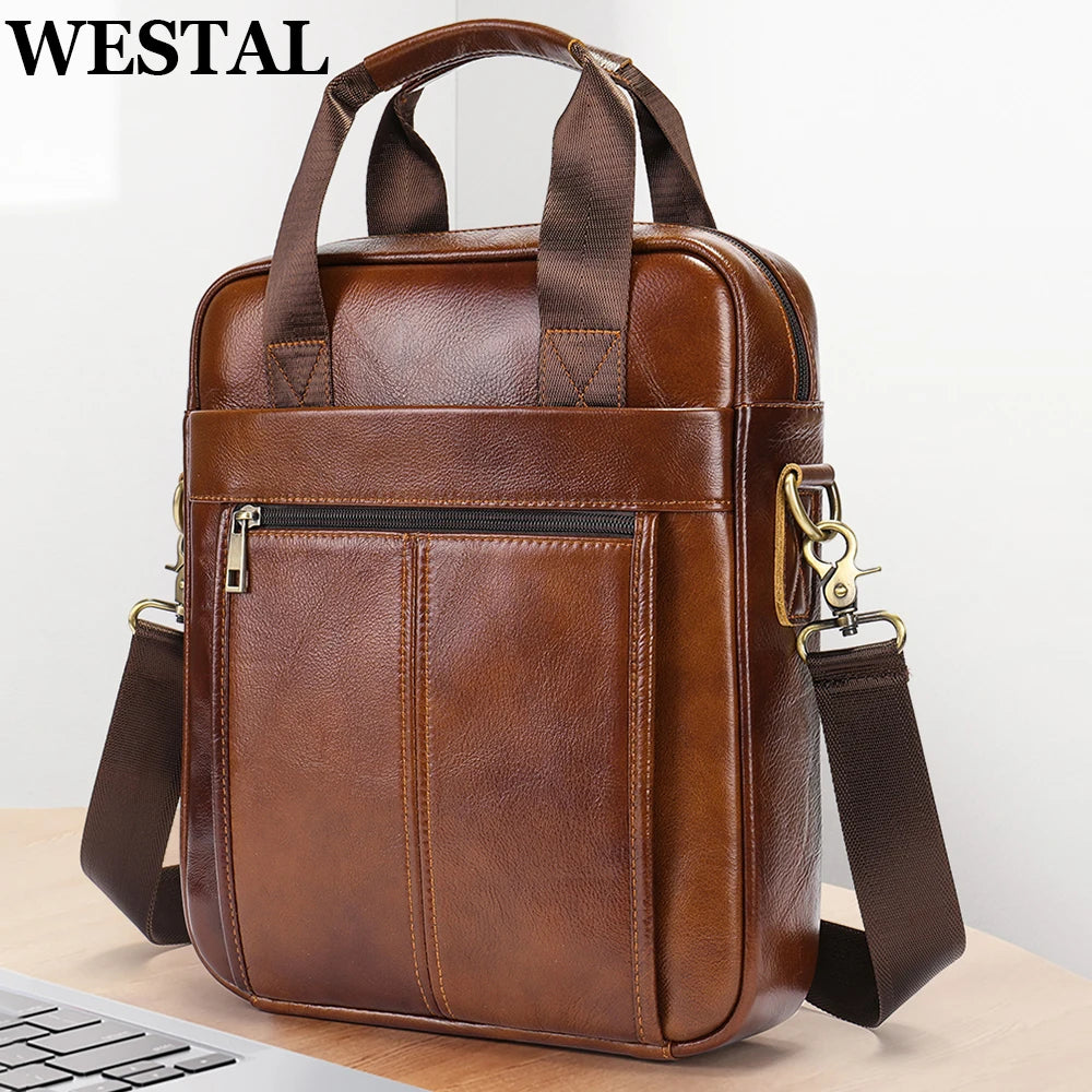 Westal Couro Genuíno Crossbody Messenger Bag, Sacos de Ombro dos homens, 13.3 "Laptop Pasta, Homem Bolsas, 8577
