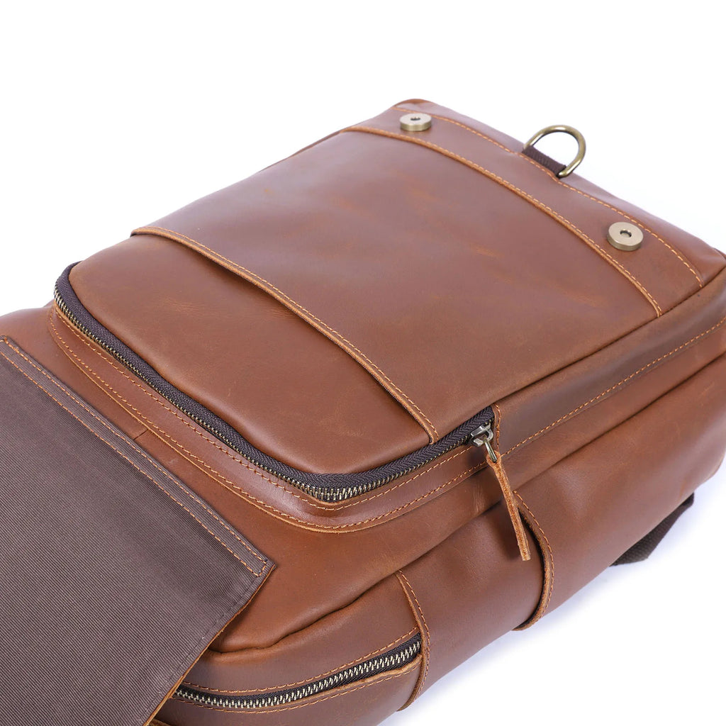 Mochila Vintage de Couro Genuíno S.WORKER, Bolsa para Laptop, Couro Crazy-horse, Mochila Escolar, Bolsa de Viagem para Fim de Semana