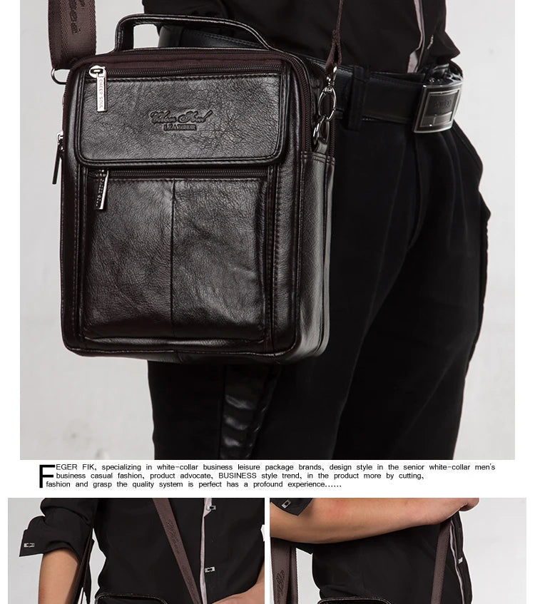 Bolsa Transversal Masculina de Couro Genuíno para Negócios, Pasta Casual de Couro Bovino, Bolsa de Mão Masculina com Alça Superior