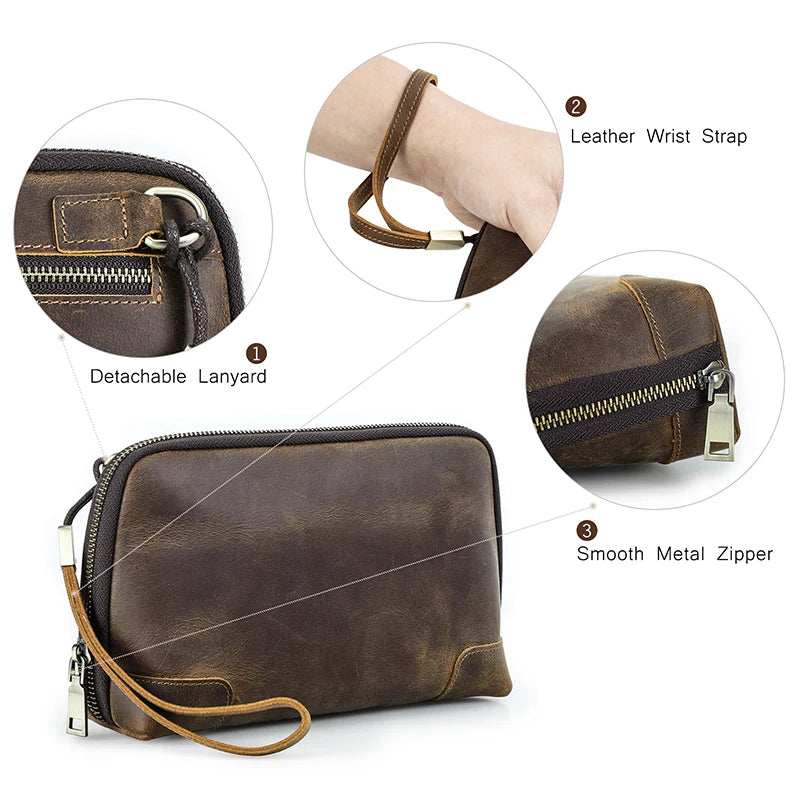 Contact's bolsa de mão de viagem masculina, carteira de couro genuíno, bolsa casual, organizador de cabo de carga, bolsa de armazenamento
