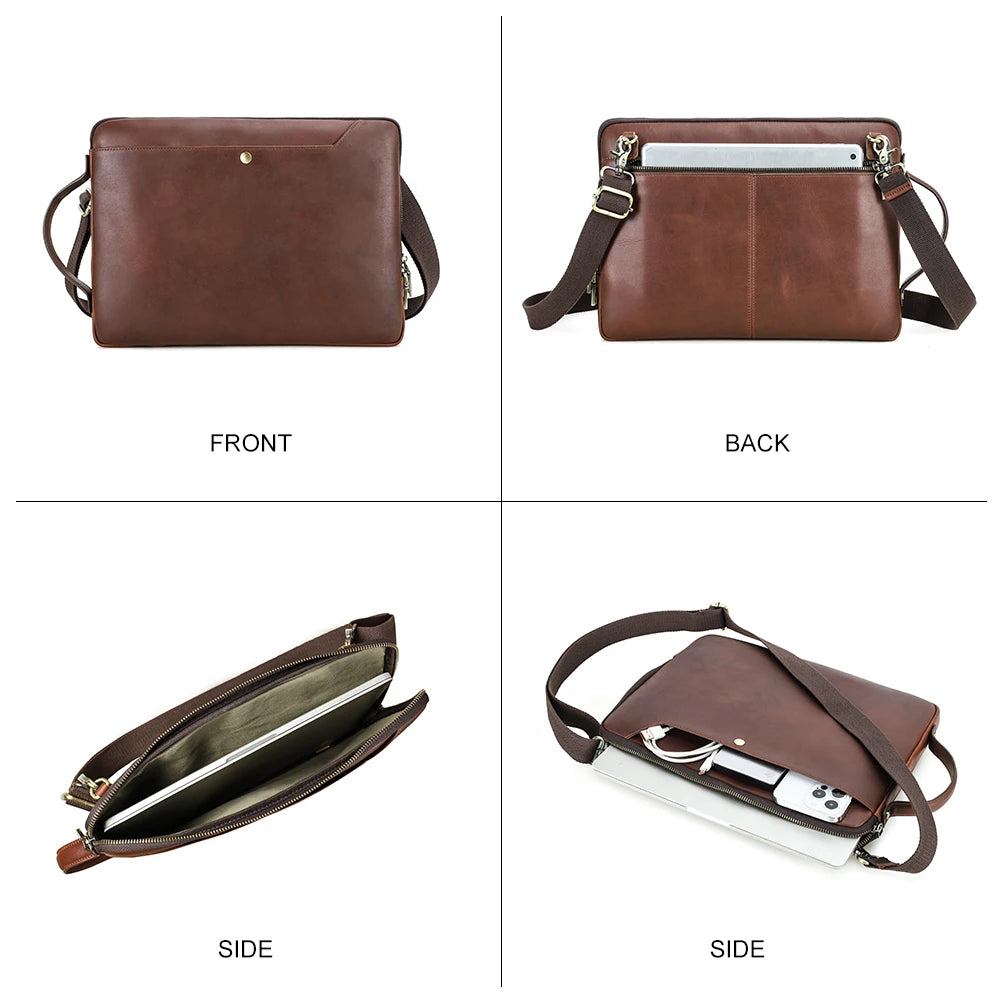 Bolsa de couro genuíno para laptop, bolsa para macbook pro air 14 13, bolsa crossbody, bolsa de negócios com alça de ombro