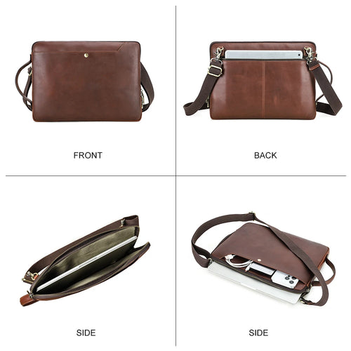 Bolsa de couro genuíno para laptop, bolsa para macbook pro air 14 13, bolsa crossbody, bolsa de negócios com alça de ombro