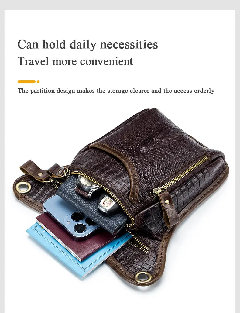 SCHLATUM-Couro Genuíno Motocicleta Fanny, Design Multifunções dos homens, Grão de Crocodilo, Pacote de cinto, Drop Leg Bag