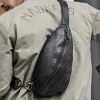 Bolsa de ombro masculina de lona militar vintage + couro genuíno, bolsa crossbody, bolsa mensageiro de lona para lazer