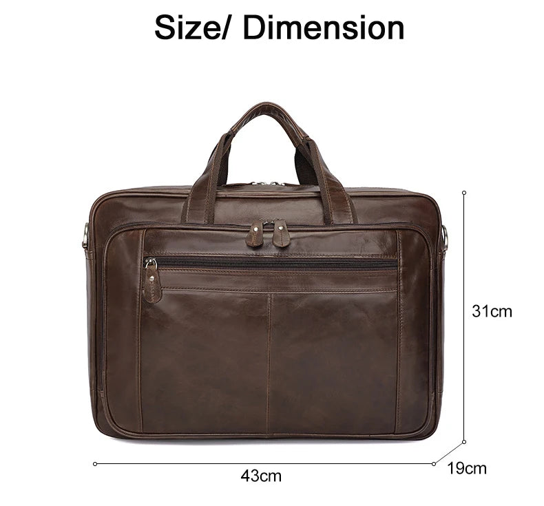 Pasta de couro genuíno de alta qualidade para homens, bolsa de negócios, couro crazy horse, grande, 17 polegadas, bolsa para laptop, porta-pasta masculina, estojo de escritório