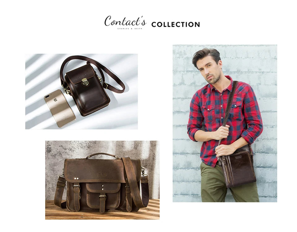 Contact's bolsa de mão de viagem masculina, carteira de couro genuíno, bolsa casual, organizador de cabo de carga, bolsa de armazenamento