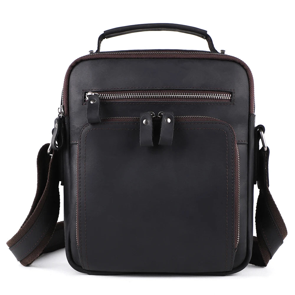 Joyir novo couro genuíno dos homens do vintage bolsas pequena aleta bolsa de ombro casual escritório mensageiro sacos moda crossbody saco
