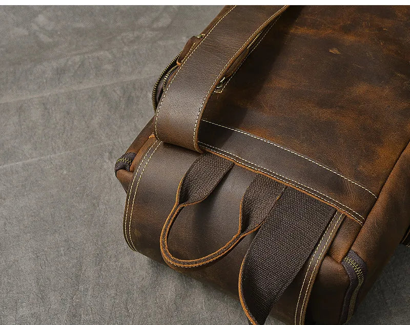 Vintage cavalo louco mochila de couro genuíno dos homens bagpack escalada mochila masculino grande caminhadas mochila m814