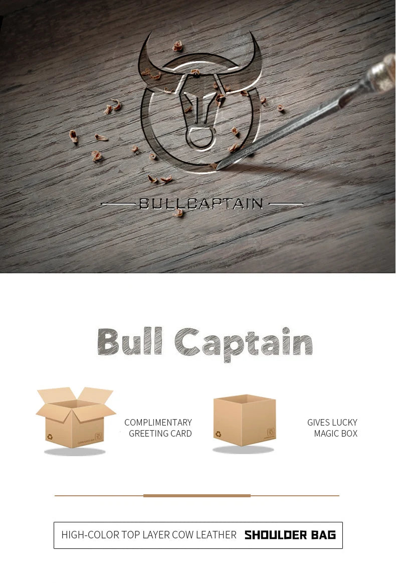 BULLCAPTAIN-Bolsa De Ombro De Couro Genuíno Para Homens, Bolsa Multifuncional Tablet, Bolsa Crossbody Casual, Couro De Vaca Retro, 7.9"