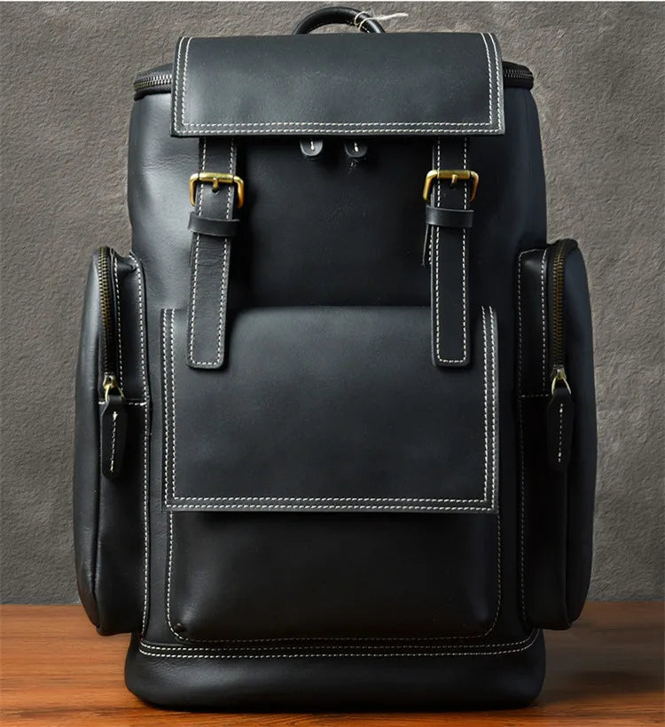 Vintage cavalo louco mochila de couro genuíno dos homens bagpack escalada mochila masculino grande caminhadas mochila m814