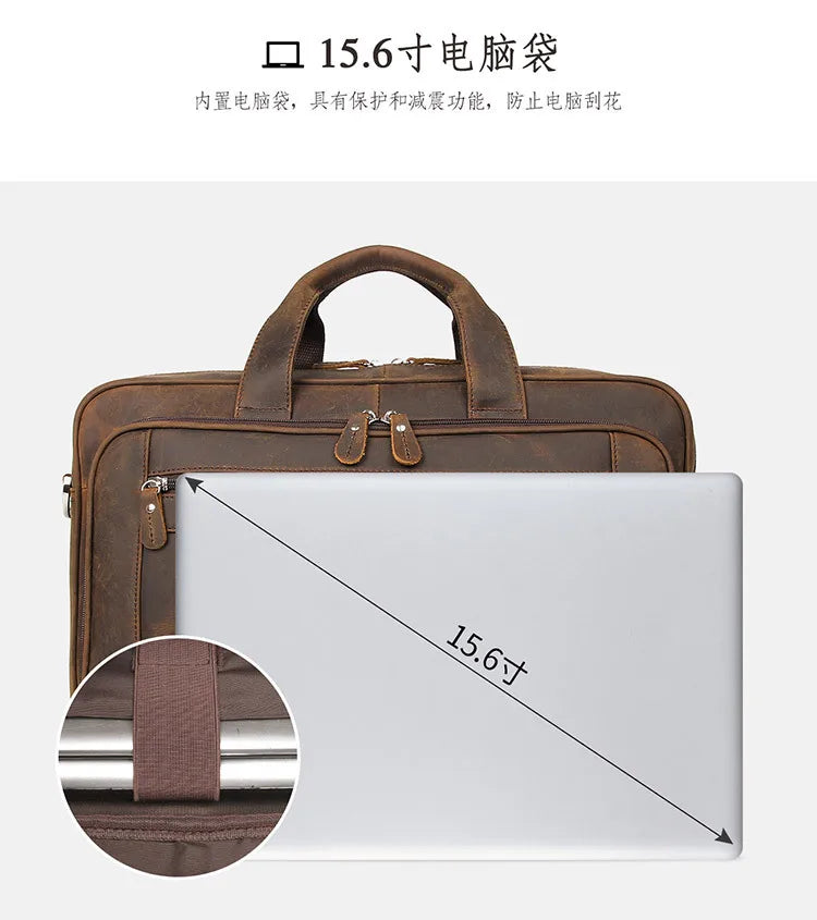Pasta de couro genuíno de alta qualidade para homens, bolsa de negócios, couro crazy horse, grande, 17 polegadas, bolsa para laptop, porta-pasta masculina, estojo de escritório
