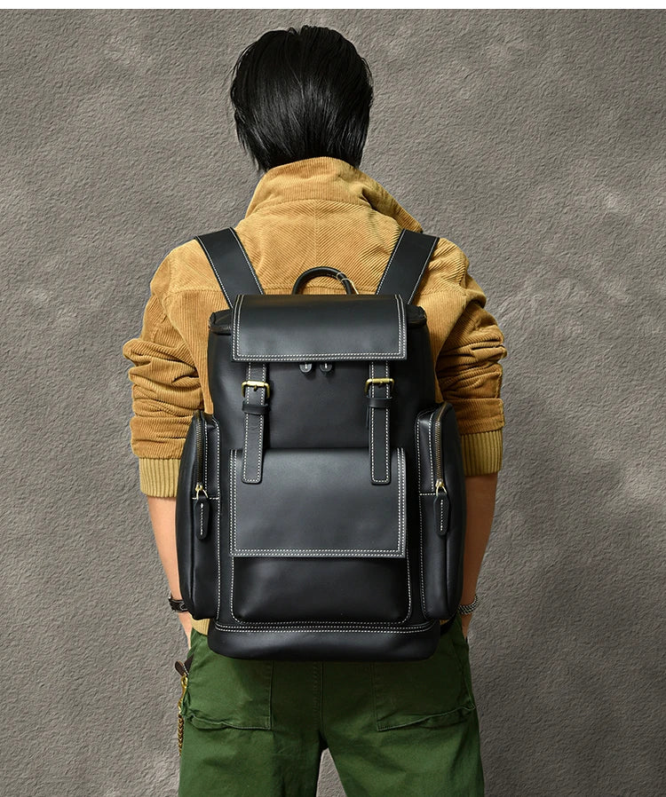 Vintage cavalo louco mochila de couro genuíno dos homens bagpack escalada mochila masculino grande caminhadas mochila m814