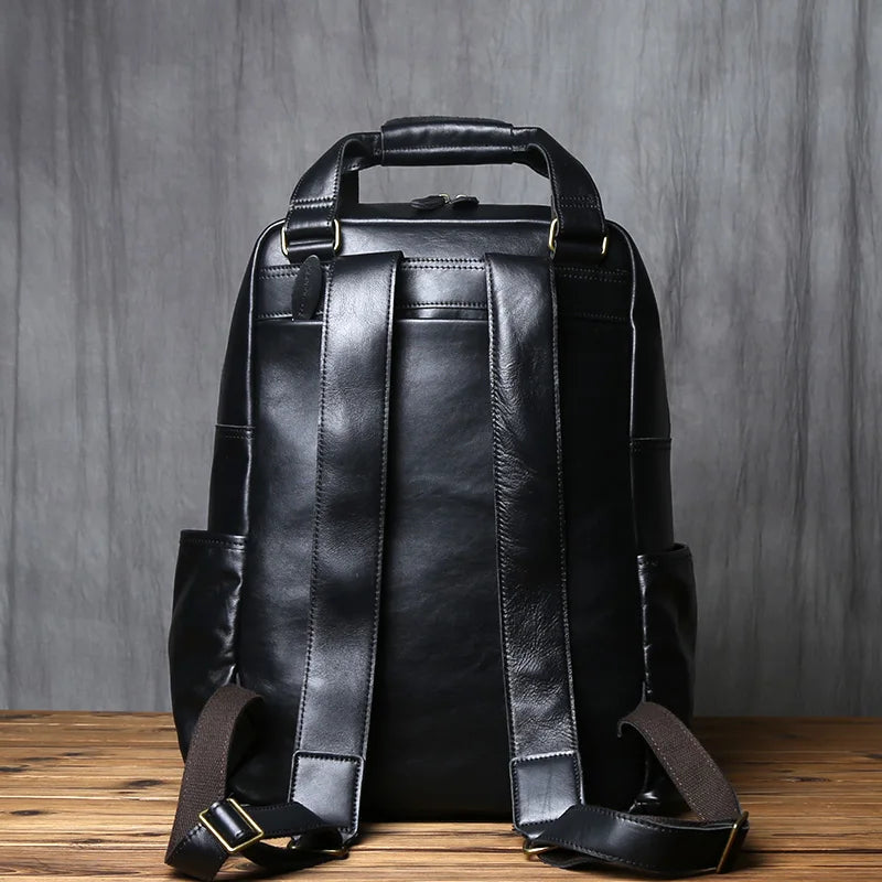 NZPJ-Mochila masculina retrô de couro de camada superior, grande capacidade, bolsa para computador, Crazy Horse, lazer e viagem