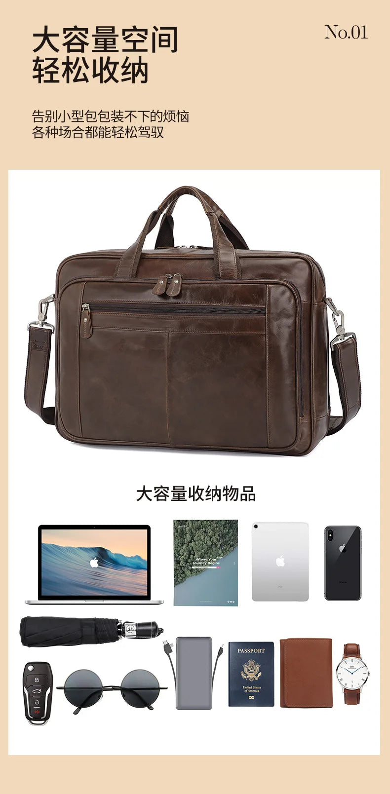 Pasta de couro genuíno de alta qualidade para homens, bolsa de negócios, couro crazy horse, grande, 17 polegadas, bolsa para laptop, porta-pasta masculina, estojo de escritório