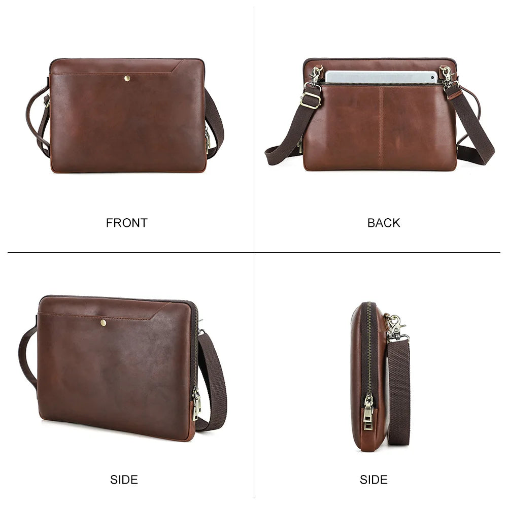 Bolsa de couro genuíno para laptop, bolsa para macbook pro air 14 13, bolsa crossbody, bolsa de negócios com alça de ombro