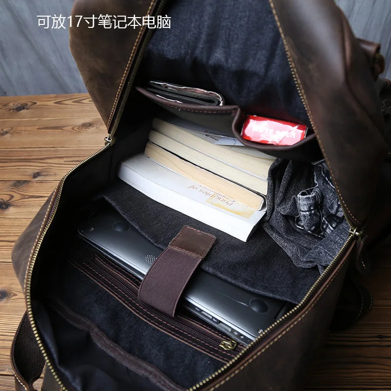NZPJ-Mochila masculina retrô de couro de camada superior, grande capacidade, bolsa para computador, Crazy Horse, lazer e viagem