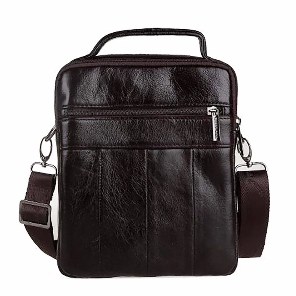 Bolsa Transversal Masculina de Couro Genuíno para Negócios, Pasta Casual de Couro Bovino, Bolsa de Mão Masculina com Alça Superior