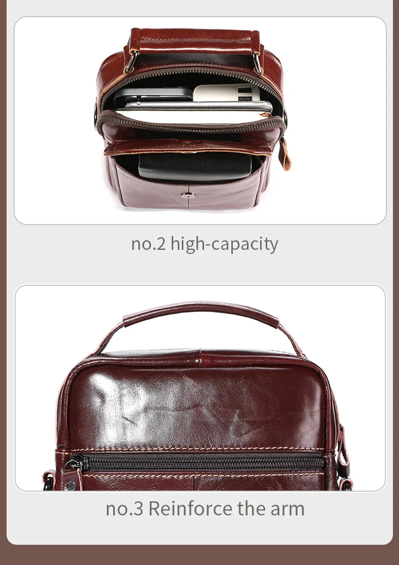 BULLCAPTAIN-Bolsa De Ombro De Couro Genuíno Para Homens, Bolsa Multifuncional Tablet, Bolsa Crossbody Casual, Couro De Vaca Retro, 7.9"